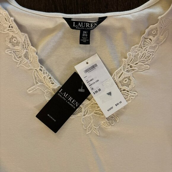 NWT Lauren Ralph Lauren Sulinah Winter Cream 3/4 Sleeve Embroidered Top Size 3X - Picture 4 of 9
